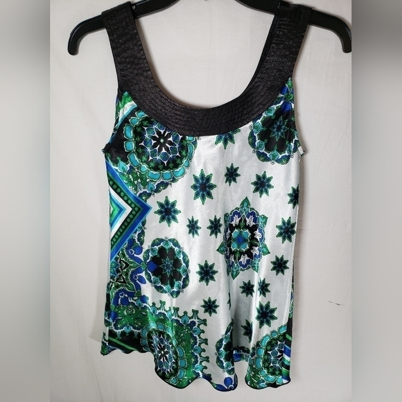 AB STUDIO Green and Blue Sleeveless Sleek Shirt Sz S - Picture 3 of 10